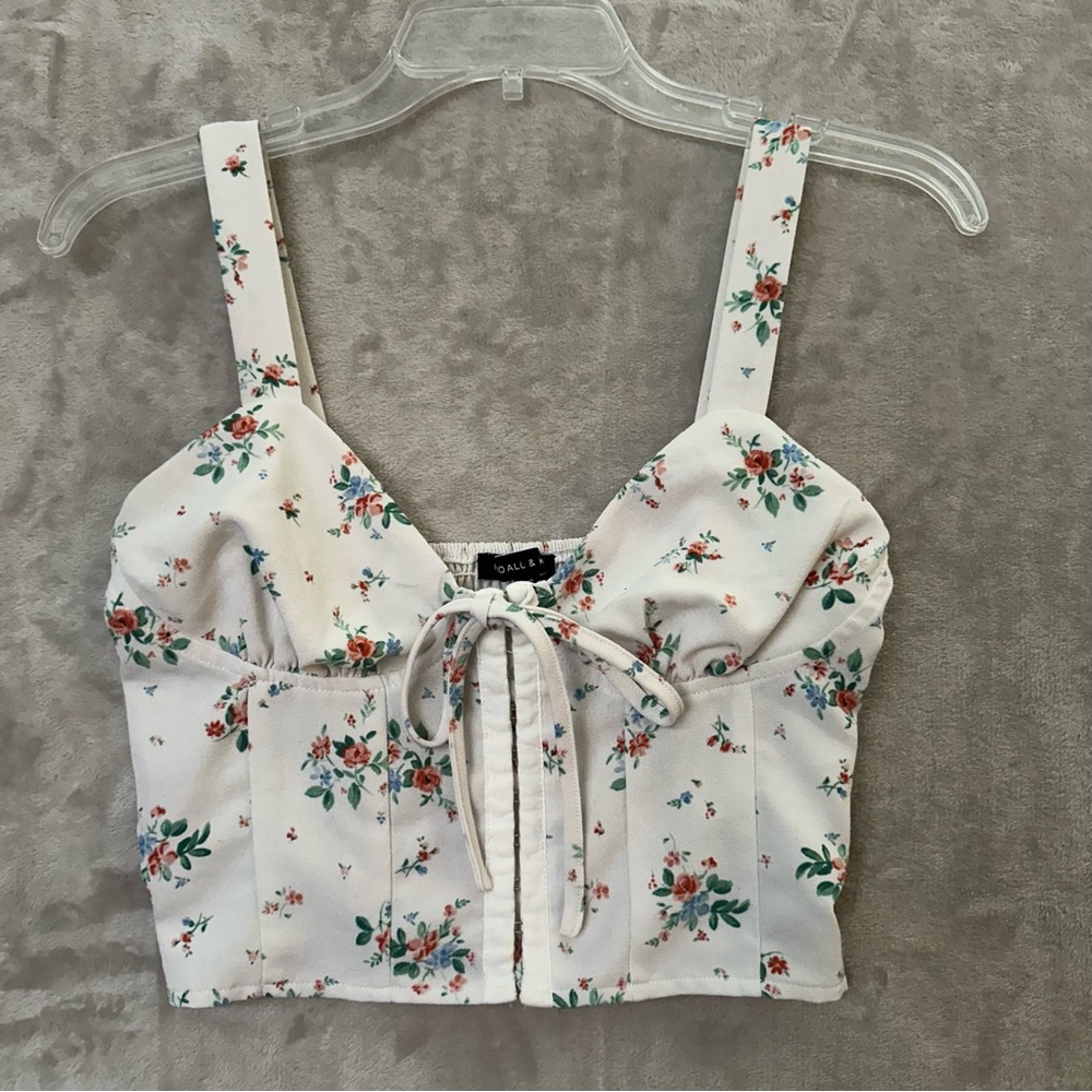 Kendall & Kylie Cream Tie Front Bustier Tank Top